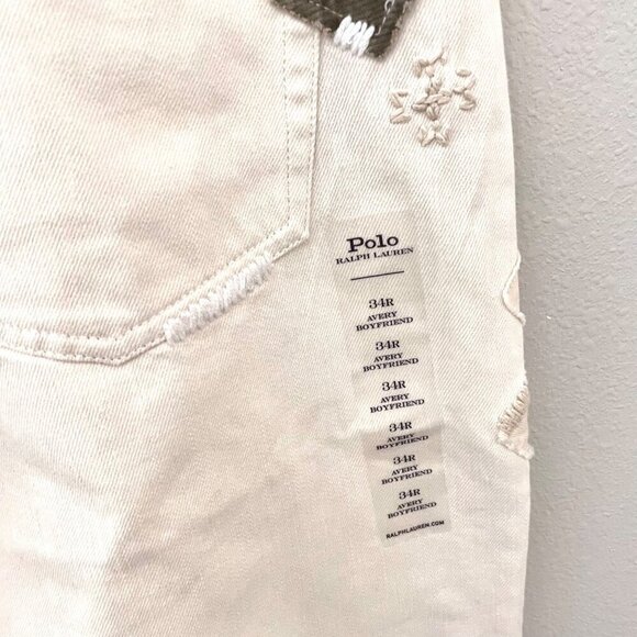NWT POLO Ralph Lauren Avery Boyfriend Jean In Beaded Ivory Size 34 - Picture 8 of 13
